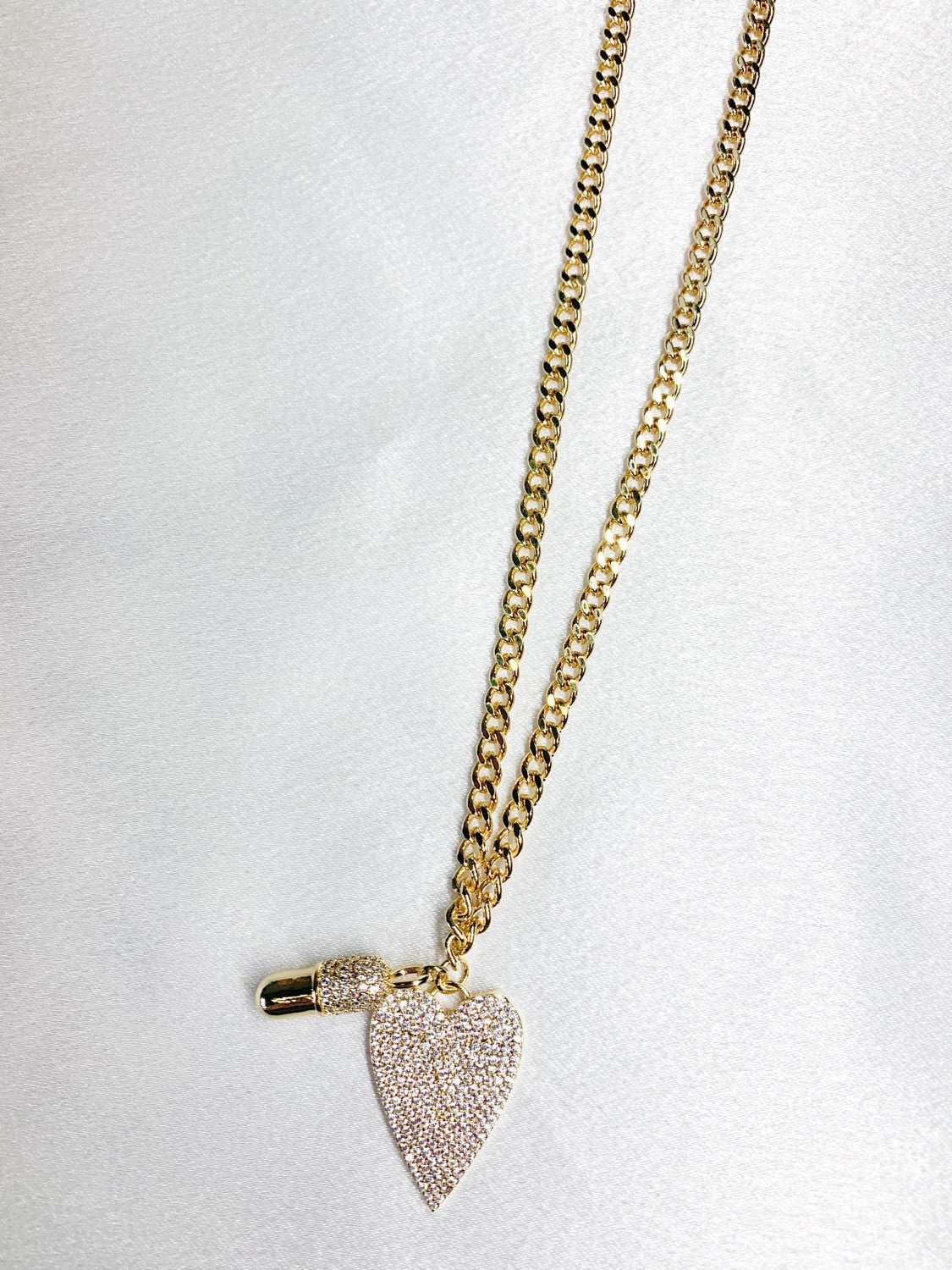 Gold Cuban Chain + Diamond Heart Pill