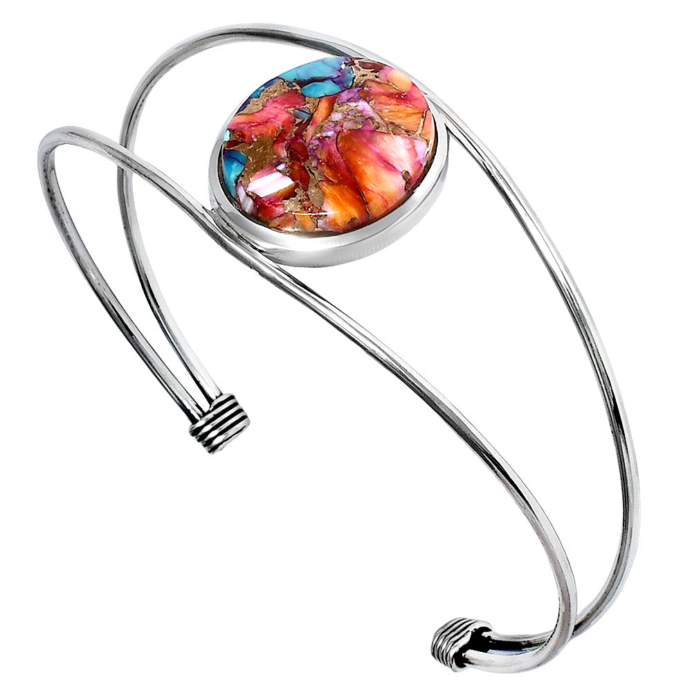 Premium Kingman Orange Dahlia Turquoise Cuff Bangle Bracelet B-1013 30-EB10269